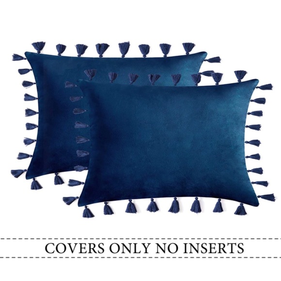 Luxe Home | Navy Velvet Tassel Trim Pillow Covers - Picture 5 of 5
